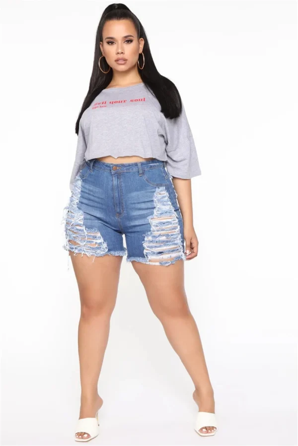 Ripped Denim Shorts for Women, Cut Out Clothes with Tassel, High Waist, Hollow Out, Sexy Hole, Club Streetwear - Image 2