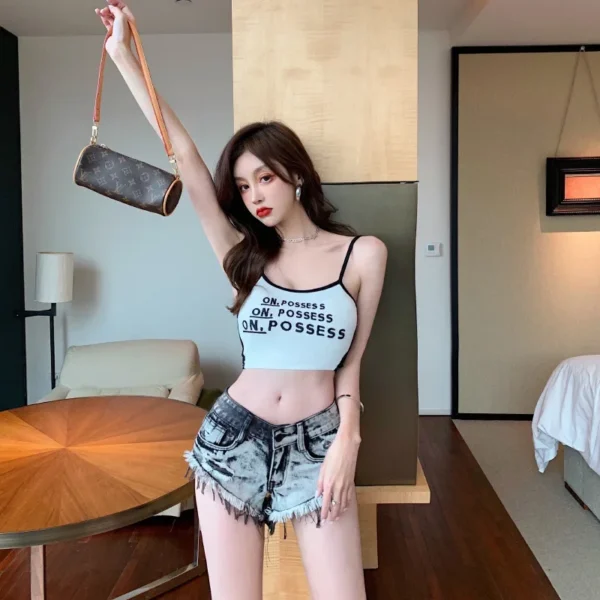 Sexy Ultra-low Waist Rough Edge Contrasting Denim Shorts Women 2025 Summer New Nightclub Personalized Hip Shorts - Image 3