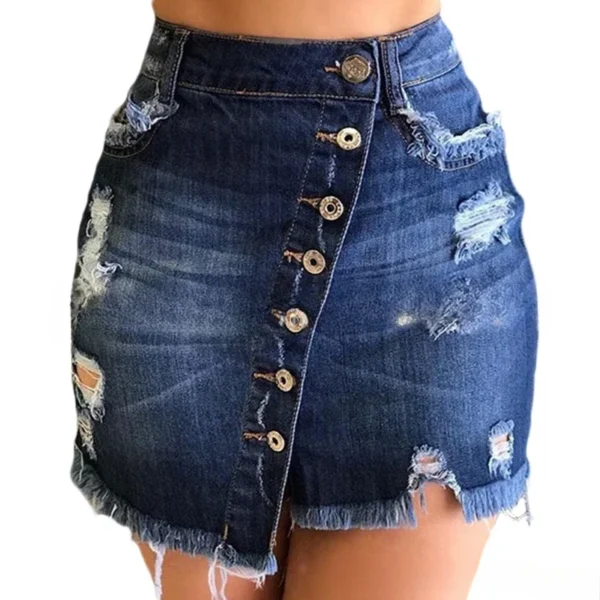 Holes Distressed Short Skirt High Waist Women Washed Single Breasted Slim Fit Sexy Streetwear Female Vintage Denim Mini Skirts - Image 5