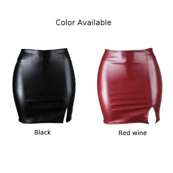 Sexy Woman Faux Leather Short Skirts Ladies High Waist Split Club Party Bodycon Tight Solid Black Skirt Clothing For Women - Image 2