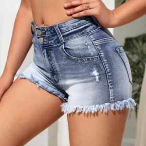 2025 Summer New Fashion Ripped Skinny Denim Shorts For Women Sexy Stretch Tassel Jeans Shorts Casual Female Clothing S-2XL