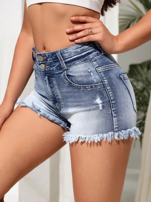 2025 Summer New Fashion Ripped Skinny Denim Shorts For Women Sexy Stretch Tassel Jeans Shorts Casual Female Clothing S-2XL