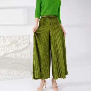 High Quality Plus Size Women Fashion Golden Velvet Casual Pants Women High Waist Wide Leg Pants Pleated Pants