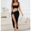 Summer Women Prom Dress Sexy Sleeveless Hollow Side Split Beach Party Evening Bikini Long Skirt Casual Hot Girl Wear - Image 2