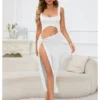 Summer Women Prom Dress Sexy Sleeveless Hollow Side Split Beach Party Evening Bikini Long Skirt Casual Hot Girl Wear - Image 4