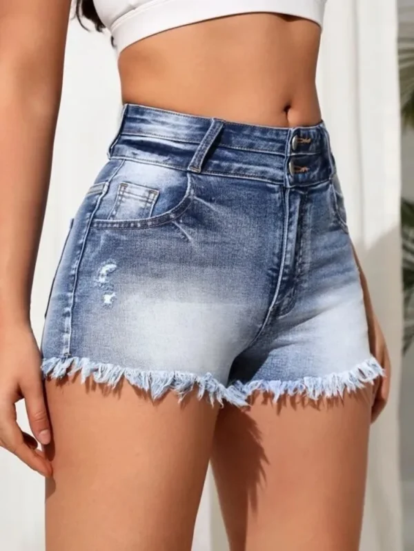 2025 Summer New Fashion Ripped Skinny Denim Shorts For Women Sexy Stretch Tassel Jeans Shorts Casual Female Clothing S-2XL - Image 3