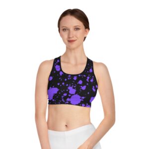 Vibrant AOP Sports Bra, Workout Top, Fitness Bra, Athletic Wear, Gym Apparel, Dance Gear, Unique Splatter Design