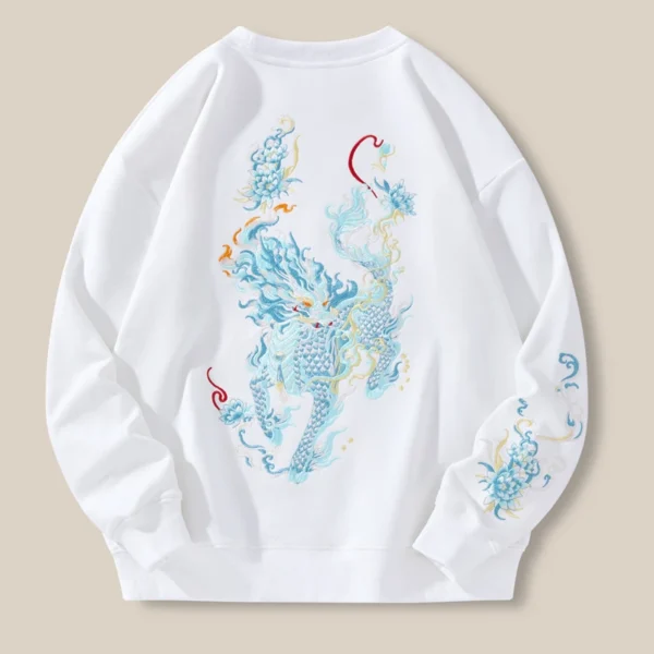 Lyprerazy Autumn Winter New Dragon Embroidery Hoodies National Tide Chinese Style Men Cotton Crew Neck Pullover Tops - Image 4