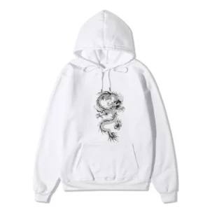 Autumn and winter cartoon fun dragon print style loose, casual and comfortable women's round neck hooded top