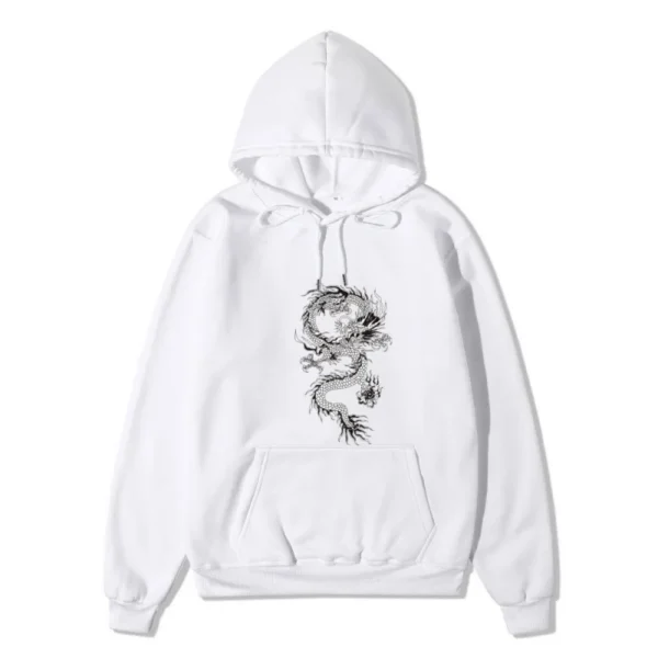 Autumn and winter cartoon fun dragon print style loose, casual and comfortable women's round neck hooded top