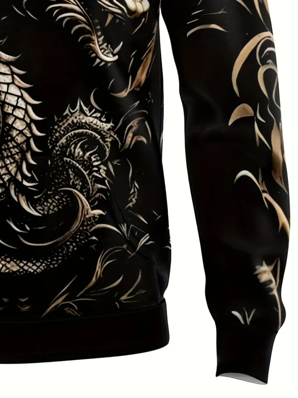 Dragon Pattern Print Hooded Sweatshirt Man Classic Streetwear Oversized Hoodie Casual Kangaroo Pocket Long Sleeve Sweatshirts - Image 3