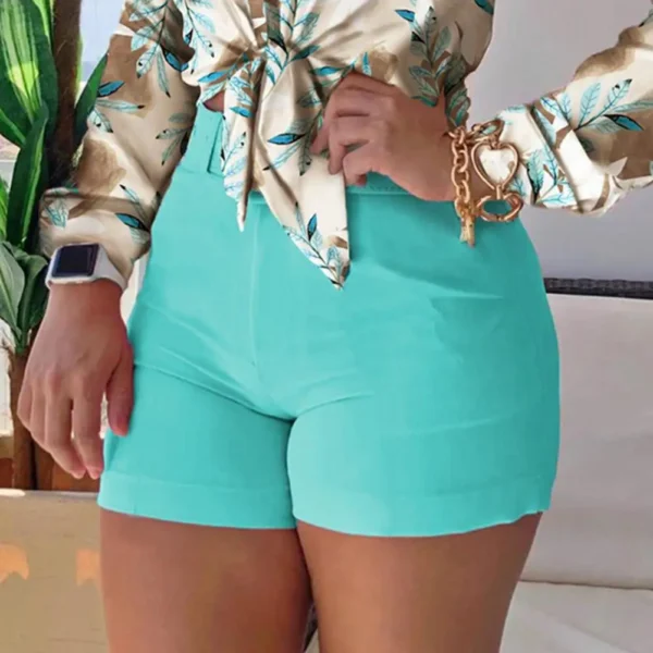 Summer Office Lady Shorts High Waist Solid Color Back Zipper Skinny Hot Pants Fashion Slim Suit A- line Women Shorts Streetwear - Image 3