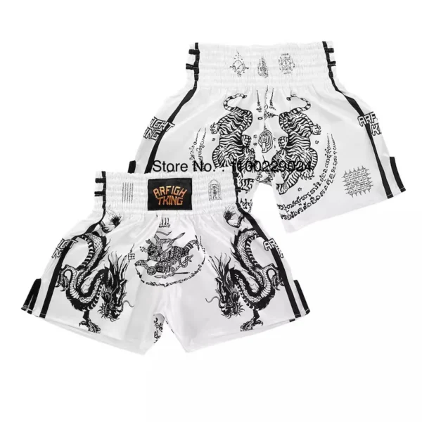 Muay Thai Shorts MMA Rashguard Tiger Print White Boxing Shorts T Shirt Set Martial Arts Combat Kickboxing Cage Fighting Clothing - Image 2