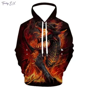 Men's Sweatshirt 3D Dragon Pattern Print Fashion Streetwear Pullover Hoodies Top Sport Kangaroo Pocket Long Sleeve Mens Clothing