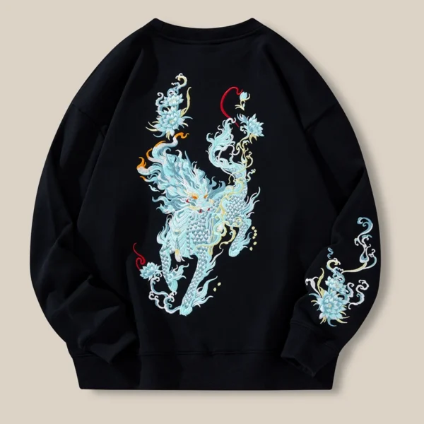 Lyprerazy Autumn Winter New Dragon Embroidery Hoodies National Tide Chinese Style Men Cotton Crew Neck Pullover Tops - Image 2