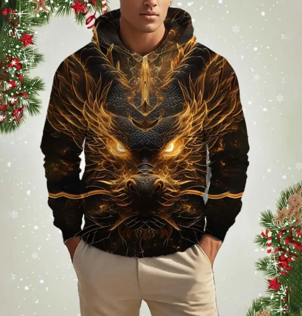 Men's Hooded Animal Dragon 3D Print Hoodies Top 2024 New Autumn Fashion Casual Long Sleeved Pullover Oversized Sweatshirt Tops - Image 3