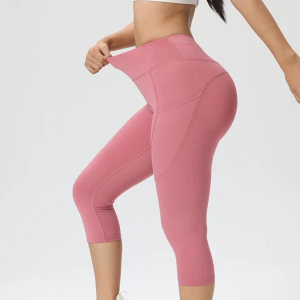 High Waist Fitness Capri Legging Pants for Women Quick Drying Cycling Pants Cropped trousers Yoga Sport Pants Side pocket - Image 4