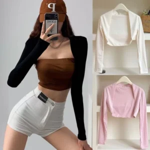 Solid Color Ice Silk Arm Shawl Sleeves All-match Basic Thin Cardigan UV Protection Women Crop Top Long Sleeve Spring Summer