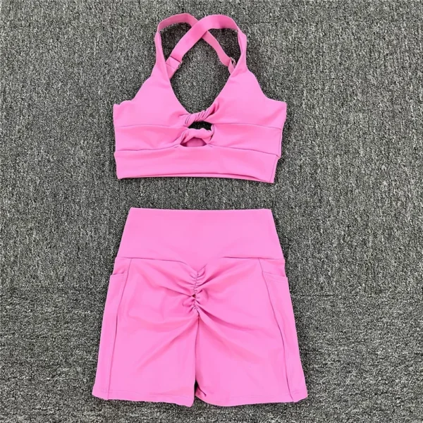 QK Nylon Pocket Women Booty Yoga set Twist Sports Bra Fitness Squat Proof Scrunch Shorts Running Gym Activewear Workout Suit - Image 4