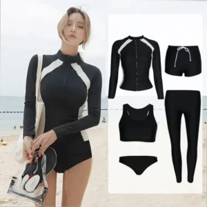 5PCS Women Rash Guard Swimsuit Long Sleeve Top and Legging Sun UV Protection Swimwear Bathing Suit Surfing Diving Sport Swimming