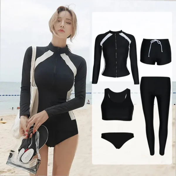 5PCS Women Rash Guard Swimsuit Long Sleeve Top and Legging Sun UV Protection Swimwear Bathing Suit Surfing Diving Sport Swimming