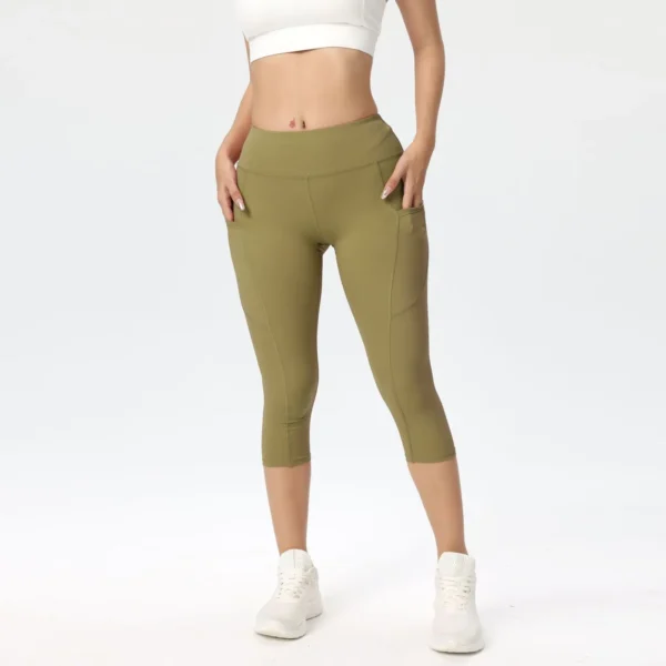 High Waist Fitness Capri Legging Pants for Women Quick Drying Cycling Pants Cropped trousers Yoga Sport Pants Side pocket - Image 2