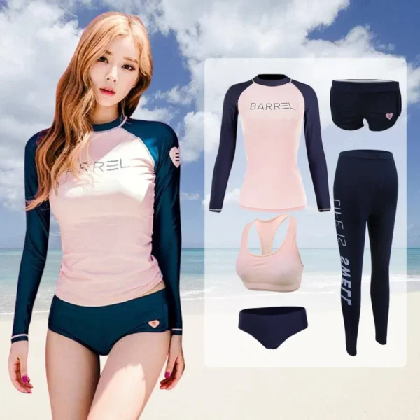 5PCS Women Rash Guard Swimsuit Long Sleeve Top and Legging Sun UV Protection Swimwear Bathing Suit Surfing Diving Sport Swimming - Image 2