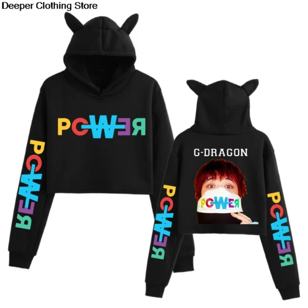 G-Dragon Ubermensch Cat Ears Hoodies 2025 World Tour Kpop Women Crop Tops Fashion Hip Hop Y2k Cute Long Sleeve Sweatshirt Hoodie - Image 3