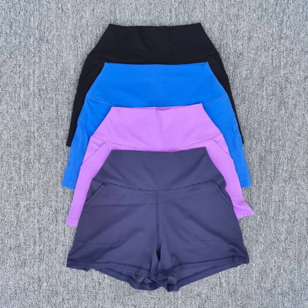 Solid color high waist, hip lifting, fitness pocket, elastic sports shorts, running, cycling, base, wearing yoga pants for women - Image 2
