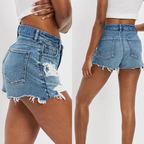 Women Hole Shorts Jeans Straight High Waist Washed Distressed Pockets 2025 Streetwear Ripped Denims Female Vintage Short Pants