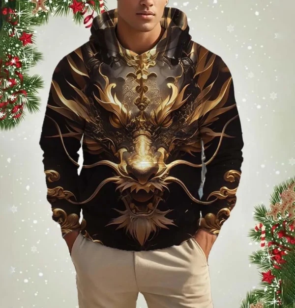 Men's Hooded Animal Dragon 3D Print Hoodies Top 2024 New Autumn Fashion Casual Long Sleeved Pullover Oversized Sweatshirt Tops - Image 2