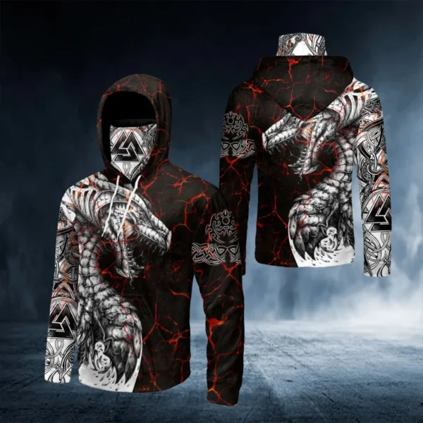 Black & White Tattoo Dragon 3D All Over Printed Adult Neck Gaiter Hoodie Winter Unisex Casual Warm thicken Hoodie with Mask ZZ01