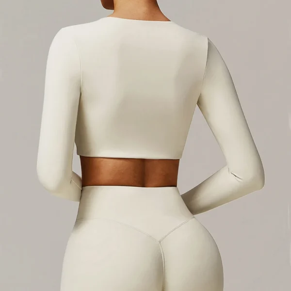 Yoga T-shirts Sexy Women Crop Tops Workout Sports Top Long Sleeve Running Shirts Exposed Navel Quick Dry Fitness Gym Sport Wear - Image 3
