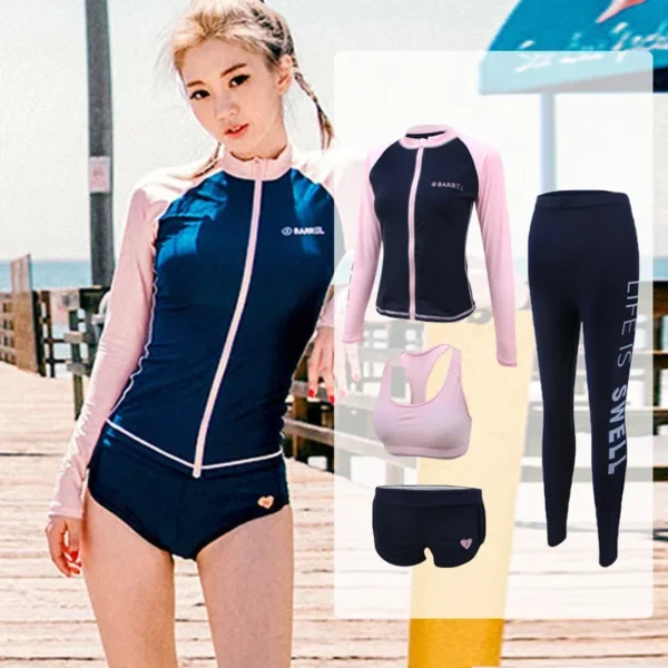 5PCS Women Rash Guard Swimsuit Long Sleeve Top and Legging Sun UV Protection Swimwear Bathing Suit Surfing Diving Sport Swimming - Image 4