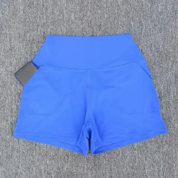 Solid color high waist, hip lifting, fitness pocket, elastic sports shorts, running, cycling, base, wearing yoga pants for women - Image 6