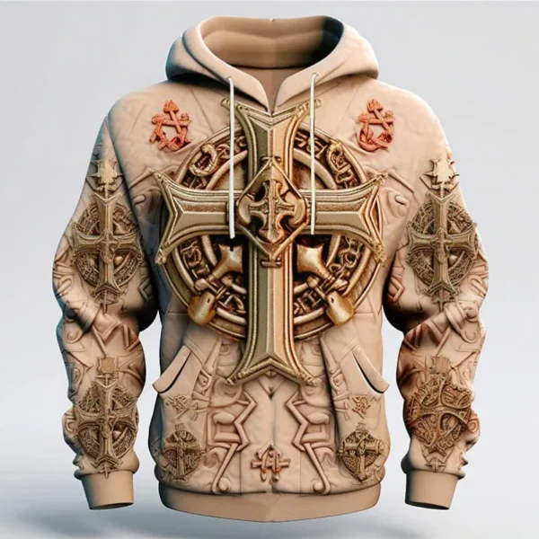hoodies for menMen's Hooded Sweatshirt with Lion, Dragon, Tiger, and Cross 3D Printed Hoodie - Image 3