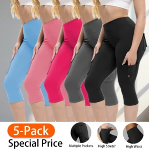 Tummy Control Women Yoga Leggings With Pockets Quick Dry Summer Sports Running Cropped Pants Pilates Gym Clothing Workout Tights