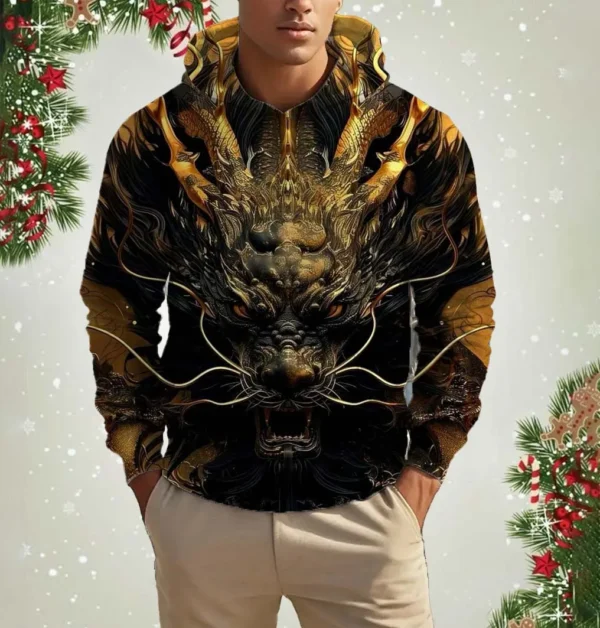 Men's Hooded Animal Dragon 3D Print Hoodies Top 2024 New Autumn Fashion Casual Long Sleeved Pullover Oversized Sweatshirt Tops - Image 4