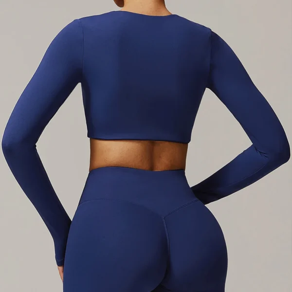 Yoga T-shirts Sexy Women Crop Tops Workout Sports Top Long Sleeve Running Shirts Exposed Navel Quick Dry Fitness Gym Sport Wear - Image 4