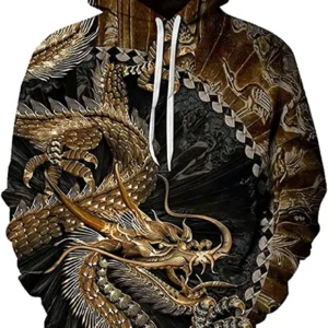 Men Women 3D Animal Dragon Hoodie Funny Graphic Pullover Long Sleeves Casual Sweatshirt