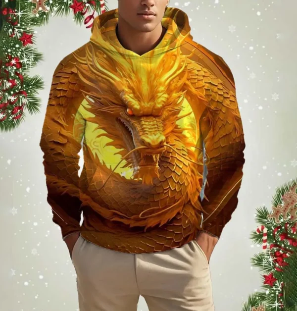 Men's Hooded Animal Dragon 3D Print Hoodies Top 2024 New Autumn Fashion Casual Long Sleeved Pullover Oversized Sweatshirt Tops
