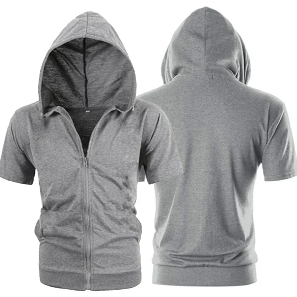 Fashion Short Sleeve Mens Hoodies Jackets Casual - Image 2