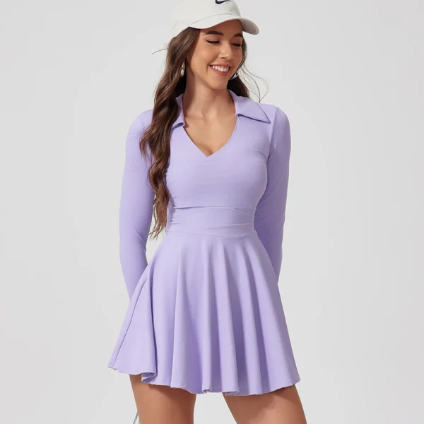 Cloud Hide Summer Sports Dress Pocket Tennis Dresses Women Safe Shorts Gym Golf XL One Piece Yoga Suit Fitness Long Sleeve Skirt - Image 5