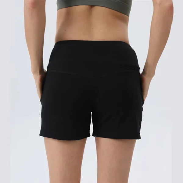 Solid color high waist, hip lifting, fitness pocket, elastic sports shorts, running, cycling, base, wearing yoga pants for women - Image 5