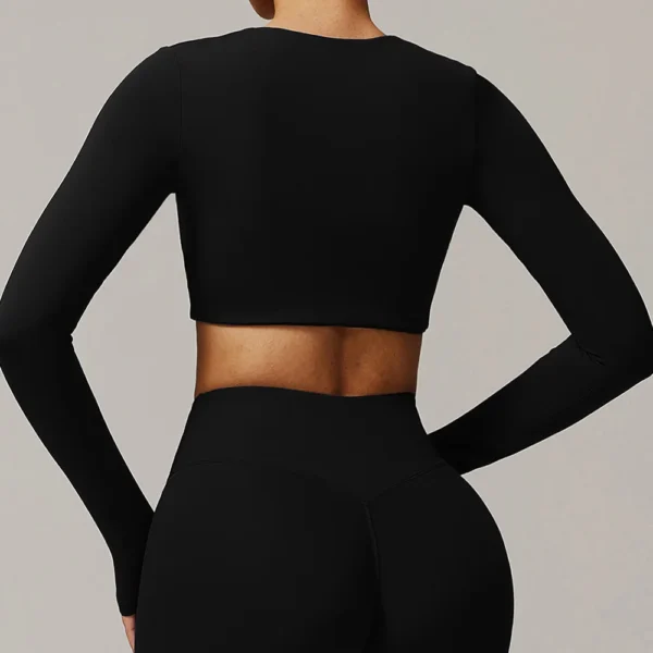 Yoga T-shirts Sexy Women Crop Tops Workout Sports Top Long Sleeve Running Shirts Exposed Navel Quick Dry Fitness Gym Sport Wear - Image 5