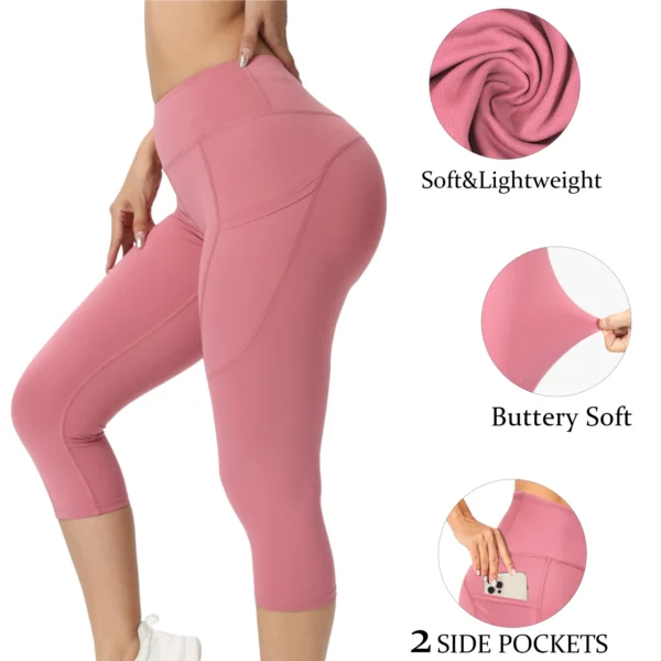 High Waist Fitness Capri Legging Pants for Women Quick Drying Cycling Pants Cropped trousers Yoga Sport Pants Side pocket - Image 3