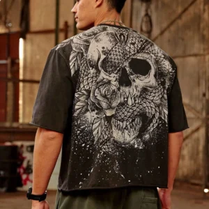 American Hot Sale Men's Oversized T-Shirt Jogger Gym Sports Fitness Cotton Casual Short Sleeve Cool Skull Versatile Top