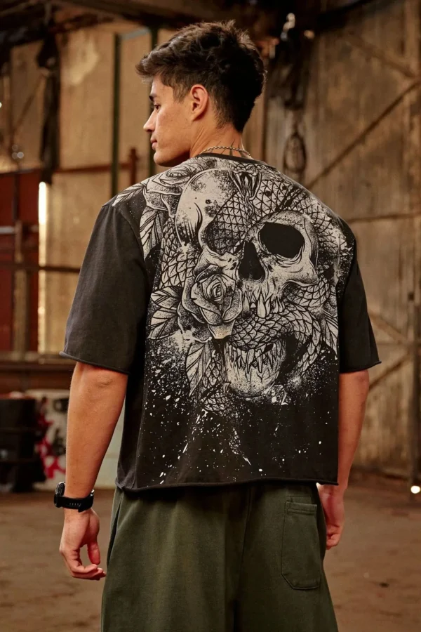 American Hot Sale Men's Oversized T-Shirt Jogger Gym Sports Fitness Cotton Casual Short Sleeve Cool Skull Versatile Top