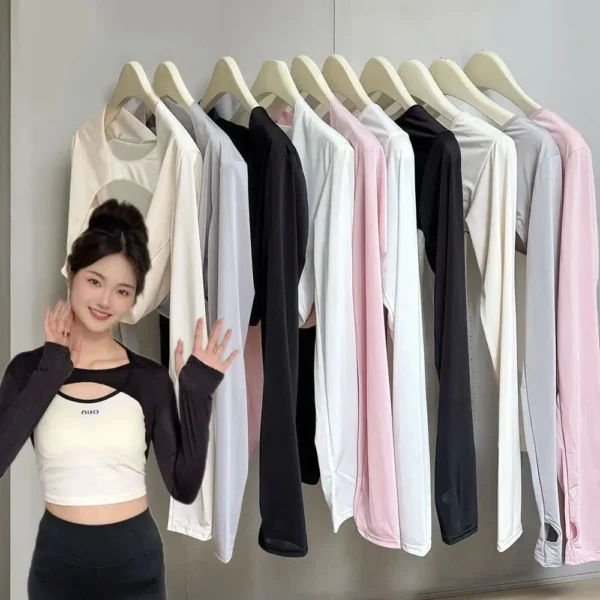One Piece Long Sleeved UV Arm Cover Shrug Long Sleeve Top Ice Slik Driving Cycling Arm Sleeves Summer Anti-sunburn Sleeve Shawl