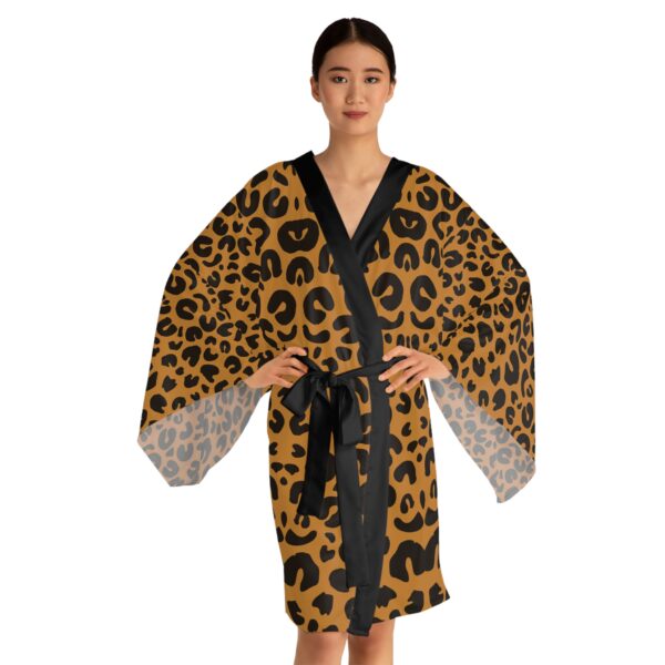 Leopard Print Long Sleeve Kimono Robe, Chic Loungewear, Bohemian Style, Fashionable Gift, Animal Print Bathrobe, Relaxation Attire